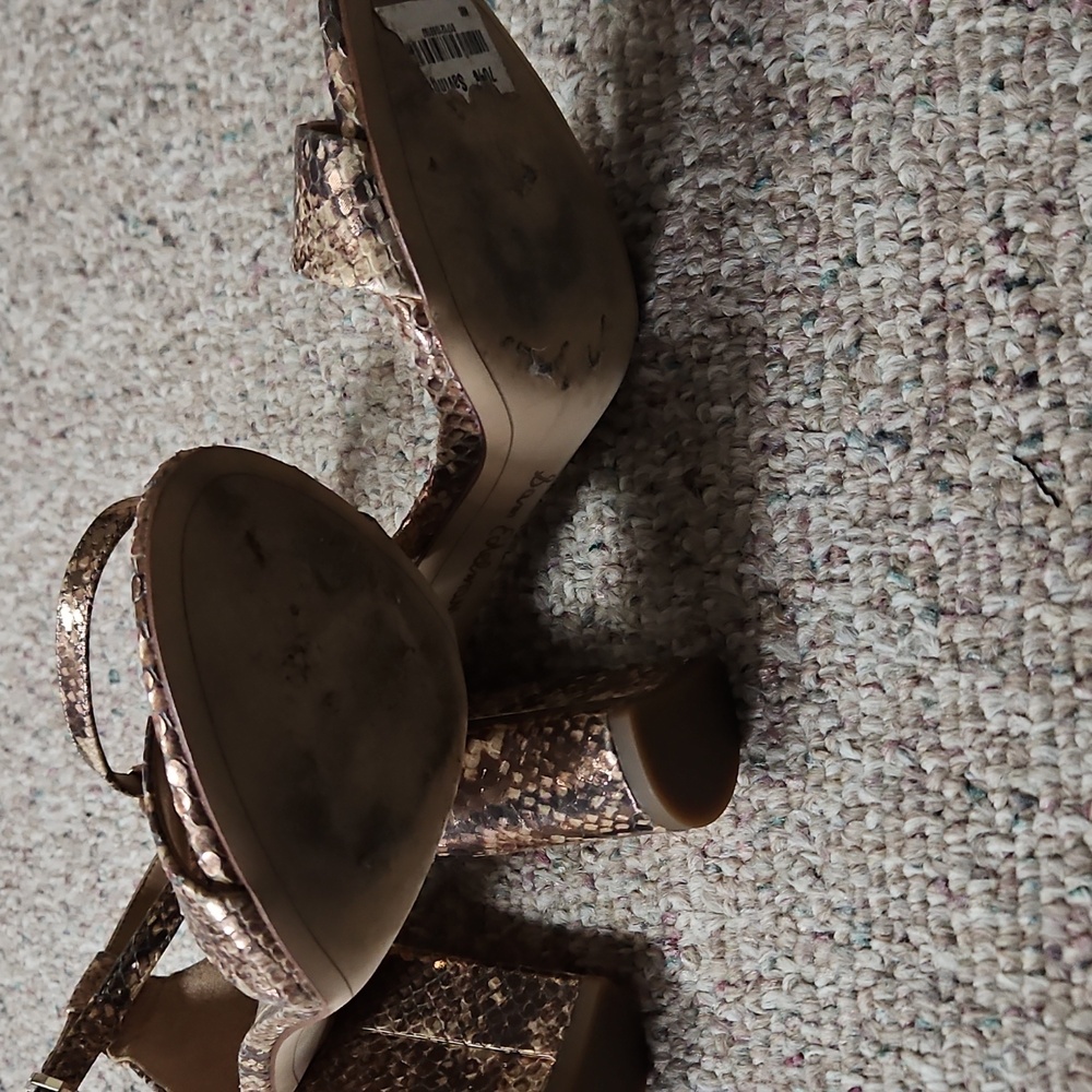 Rosegold Snakeskin Block Heel Sandals - Picture 4 of 4